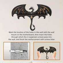 Gothic Dragon Wall Shelves Witchy Wood Display Rack Floating Design Unique Home Decor Ideal For Books Decorations Collectibles Easy To Mount - Black - View 5