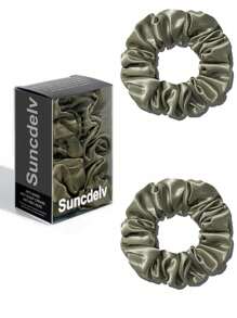 2条装 100% 天然真丝纯色发圈 高品质发绳 女士大号发圈 发饰 宽度 3.5厘米 (22姆米) 发绳 马尾辫头饰 - 彩色 - 查看 14