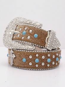 1 chiếc thắt lưng nam bằng vải Mohair PU Foam tối màu thời trang/thắt lưng nam thường ngày/thắt lưng quần jeans nam, thắt lưng đính đá Y2K đính nút trang trí hình chữ thập thủ công cho nam, thích hợp cho các buổi đi chơi giải trí hàng ngày, tiệc tùng, khiêu vũ, đồ trang trí lấp lánh, đi chơi, quà tặng cho bạn gái và gia đình - Thời trang - Xem 7