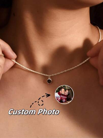 Customizable Projection Necklace, Shiny Women's Projection Photo Necklace, Personalized Sparkling Necklace, Memorialize Girlfriend's Photo, Custom Colored Photo Necklace, Valentine's Gift For Girlfriend