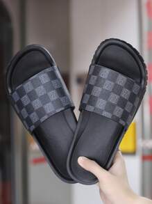 New Classic Men's Slippers, Dual-Color Plaid Pattern, Soft & Comfortable, Anti-Slip Sole, Suitable For Indoor, Bathroom, Beach, Quick-Dry, Thick-Soled, Anti-Odor EVA Men Slide Sandals