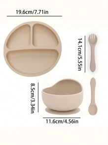 4-Piece Baby Silicone Plate With Suction Cup Food Silicone Suction Cup Bowl, Fork And Spoon Set Suitable For Daily Use