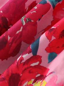 Young Girl Asymmetrical Shoulder Floral Top + Butterfly Floral Print Shorts 2-Piece Summer Set