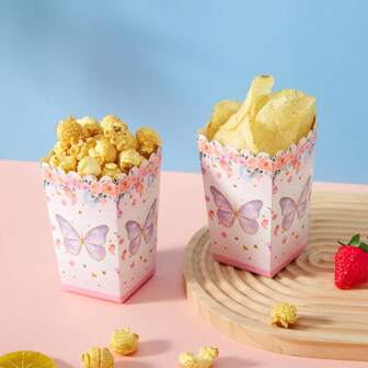 10/24pcs Flower Garden & Butterfly Motif Snack Containers, Fries Box, Popcorn Cup, Popcorn Bucket, Birthday Party Decor And Movie Night Treats, Suitable For Lunchbox, Bakery, Burger Restaurant