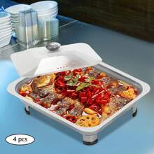 Food Plate Server Chafing Dish Serving Tray 4PCS Buffet Dish Trays - Silver - View 11