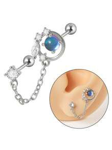 1 件不锈钢马眼形 Cz 耳软骨穿孔锆石吊坠链耳环耳甲耳屏耳轮耳垂穿孔身体首饰 - 如圖 - 查看 17