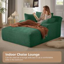 LUCKHAO 49.2" Oversized Chaise Lounge Chair, Comfy Corduroy Fabric Single Sofa Chair, Upholstered Reading Lounge Chair With Pillows For Living Room Or Bedroom, Frameless Design, Dark Grey - 綠色 - 查看 6