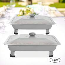 Food Plate Server Chafing Dish Serving Tray 4PCS Buffet Dish Trays - Silver - View 2