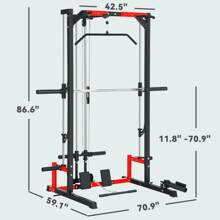 Soozier Jaula de Potencia Smith Machine, Estante multiusos con barra para dominadas, sistema de polea para dominadas, bastidor para sentadillas, barra para mancuerna, landmine, postes de almacenamiento de placas, para gimnasio en casa - Negro - Ver 3