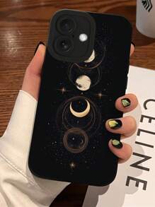 1pc Earth, Moon, Galaxy & Eagle Eye Perforated Camera Soft Phone Case, Compatible With Apple 16 Pro Max/16 Pro/16 Plus/16/16e/11/12/13/14/15 Pro Max Waterproof Shockproof Anti-Fall Scratch Resistant - Black - View 2