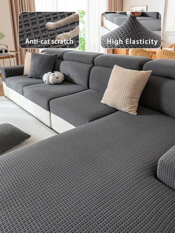1pc Chenille Jacquard Anti-Slip Sofa Cushion Cover, Soft & Skin-Friendly, Modern Style, Suitable For Pet, Fit For L-Shaped, 1/2/3/4 Seater Sofa, Available For All Seasons (One Piece)