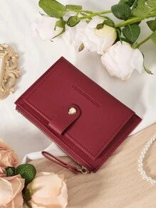 Cartera pequeña de mujer con cierre de cremallera, estilo billetera plegable delgada y ligera, de varios capas, con bolsillo para tarjetas de identificación, dinero y tarjetas de crédito, en color burdeos, rojo cereza, tinto, de estilo minimalista y moderno para regalo de aniversario, Navidad, San Valentín, cumpleaños, pareja, chica, señora, para la escuela o la universidad