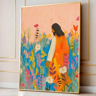1 件无框彩色耶稣野花基督教艺术海报圣经诗句复古美学绘画帆布印刷 Cottagecore 极简主义墙壁画适用于宿舍、公寓、客厅、卧室、现代家居装饰