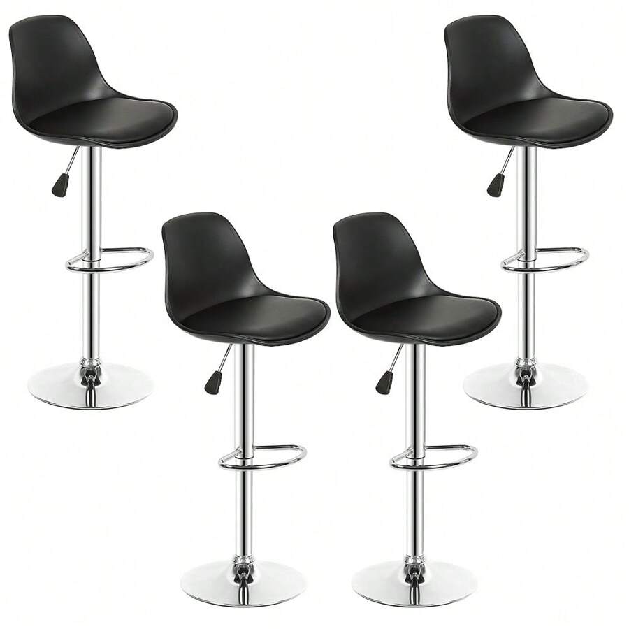 Bar Stools, 360 Degree Rotating - Set Of 4 - PU Leather And Metal Legs - Black - View 1