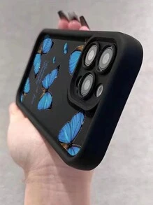 蝴蝶漆黑色高端浮雕印花保护手机壳，防震保护套适用于 16/15、 15 Pro Max、Apple P13、P14、P11、P12、XS、XR、7/8、7Plus/8Plus、SE2 软壳防水防摔防刮 - 彩色 - 查看 5