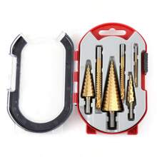 6 Piece Titanium Step Drill Bit Set Kit Steel HSS Spiral Side Cutting Drill Bits With Organizer Case - 金色 - 查看 11