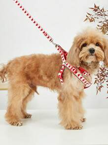 Bộ dây đeo cổ và dây dắt chó bằng polyester hình trái tim dễ thương, thích hợp cho các giống chó nhỏ như chó Teddy Bear khi sử dụng ngoài trời (không thích hợp cho chó lớn). - Đỏ - Xem 3