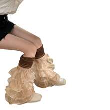 Women's Leg Warmers With Lace And Patchwork Ruffles, Thigh-High Socks, Streetwear Boot Covers - Brown - View 4