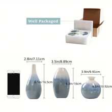 LIXUN 1 Set de 3 Jarrones Cerámicos, Jarrones Pequeños para Decoración, Decoración Minimalista Moderna Bohemia, Decoración Moderna de Sala de Estar Rústica, Mesa, Estantería, Chimenea, Entrada (Patrón de Pintura de Tinta) - Multicolor - Ver 6