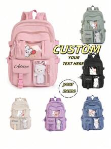 Mochila personalizada con nombre o mensaje festivo. Personaliza tu propia mochila. Mochila ligera, multifuncional, ornamental, con letras, con estilo, moderna, colorida, linda, adorable, informal, personalizada, única, ideal como regalo para él, ella, hijo, hija