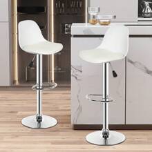 Set Of 2 Bar Stools Karl Design - Scandinavian-Natural - Height Adjustable - Kitchen Chairs - White - View 3
