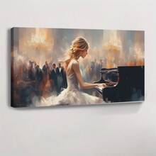 1 lienzo con marco envuelto, arte de pared, impresión vintage, mujer tocando el piano, lienzo, pintura al óleo clásica, arte para decoración del hogar para sala de estar, dormitorio, oficina - Marco envuelto - Ver 1
