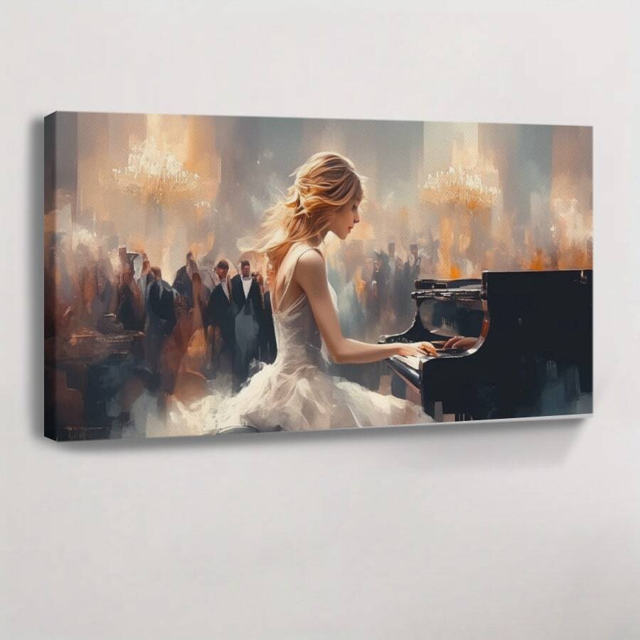 1 lienzo con marco envuelto, arte de pared, impresión vintage, mujer tocando el piano, lienzo, pintura al óleo clásica, arte para decoración del hogar para sala de estar, dormitorio, oficina - Marco envuelto - Ver 1