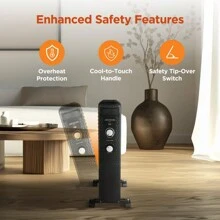 Mainstays Mechanical Oil Filled Electric Radiator Space Heater, Black, New, WSH07O2ABB