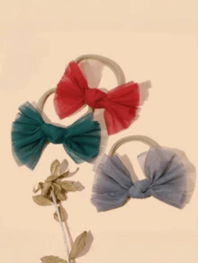 6件/12件跨境新款欧美风格儿童发饰网眼手工蝴蝶结头带婴儿弹力尼龙发带适合日常佩戴