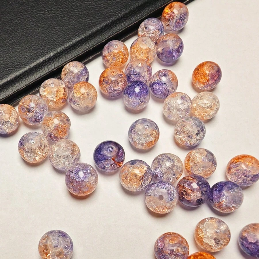 340 8mm Purple Gold Double Cracked Round Glass Beads Round Jewelry Making, DIY Crafts, Round Glass Beads Bracelets, Necklaces, And Ornaments Holiday Gifts Christmas Gifts