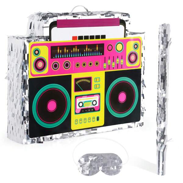 Fowecelt Boombox Piñata - 80er und 90er Jahre Themen-Party Deko, Hip Hop, Retro Geburtstagsartikel (40x33x8 cm)