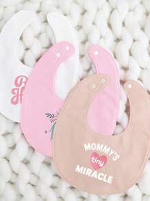 momscare 3pcs/Set Random Baby Bibs With Cute Animal & Heart Patterns, Suitable For Valentine's Day