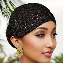 新款时尚弹力水钻穆斯林头巾帽，现代轻便女士头套 - 彩色 - 查看 5