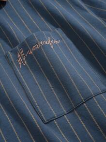 [PONX]男士睡衣套装（两件套） - 长袖衬衫和长裤，透气吸湿，适合春秋季和秋冬季穿着 - 藏蓝色 - 查看 7