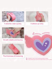 1pc Heart Shaped Thick Polyurethane Bath Sponge, Valentine's Day Gift With Wing Design - Baby Pink - View 6