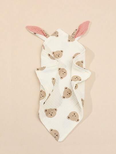 1pc Baby Drool Bib, Floral Print Soft Double-Layer Muslin Cloth Drool Bib With Bunny Ears
