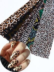 10 Sheets/Set Animal Texture Nail Art Transfer Paper, Leopard Snake Cow Texture Pattern Nail Transfer Stickers Winter Cute Nail Art Decoration Nail Salon DIY (Adhesive Not Included)