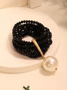 1 قطعة سوار من الأكريليك البلوري متعدد الطبقات والخرز الاصطناعي، مناسب للسيدات في المناسبات الرسمية والعطل واليومي - الأسود - مشاهدة 4
