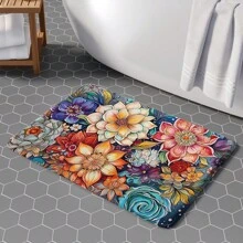1pc Home Decor, Room Decor, Bathroom Decor, Bathroom Bath Mat, Bathroom Non-Slip Mat, Kitchen Decor, Kitchen Mat, Bathroom Set, Entryway Rug, Door Mat, Soft Plush Surface, Home Decoration, Anti-Fatigue Mat, Colorful Retro Floral Pattern Mat, Bohemian Style, Soft & Comfortable Surface, Relaxes Feet, Relieves Fatigue Floor Carpet Outdoor Rug Door Mat