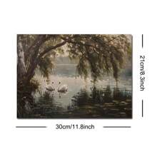 1 幅带框/无框天鹅湖树乡村风景复古海报穆迪学院艺术农舍装饰复古绘画帆布印刷乡村风格墙壁画适用于宿舍、公寓、客厅、卧室、现代家居装饰