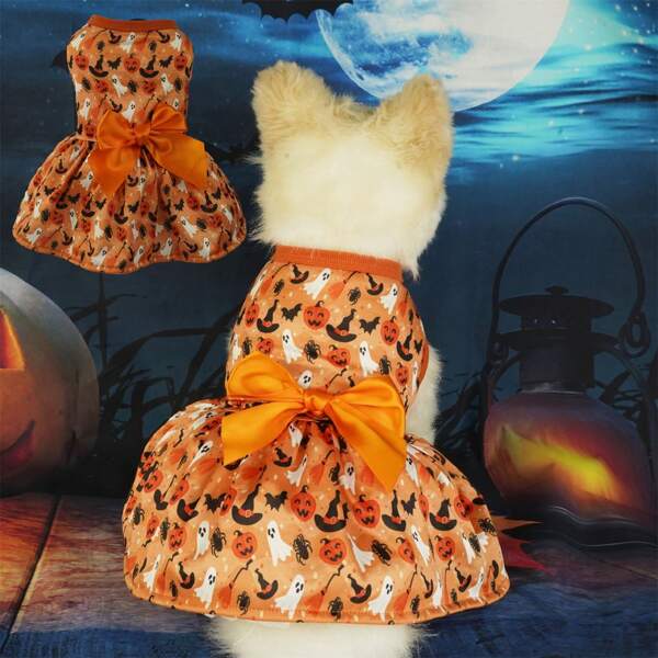 Dog Halloween Pumpkin Costume Clothes Outfit Small Puppy Pet Dog Funny Dresses