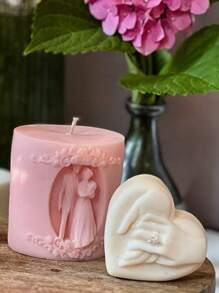 1PC 爱心手牵手硅胶模具 DIY 情人节蜡烛模具 节日装饰摆件石膏模具 手工艺品制作环氧树脂模具 - 白色 - 查看 10