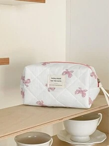Ladies Cosmetic Bag, Zipper Closure, Quilted Fabric, Minimalist Style, Sweet Satin Bow Design, Toiletry Bag, Storage Bag, Suitable For Home, Travel And Daily Use Bags, Makeup Bag, Vanity, Make Up Bag, Travel Essentials, Organizer, Storage, Makeup Organizer, Makeup Bags, Toiletry Bag, Desk Organiser, Cosmetic Bag, Makeup Pouch, Make Up Organizer, Vanity Accessories, Make Up Pouch, Make Up Bag, Vanity, Make Up Pouch, Travel Essentials, Pouch Bag, Vanity Accessories, Small Makeup Bag, Cosmetic Bag, Large Capacity, Large Makeup Bag,Christmas Gifts,Pouch,Travel,Gifts For Women,Women's Necessaire,Travel Essential,Pouch,Clutch / Small Handbag,Necessaire,Makeup Organizer,Makeup Organize,Pouch,Brush Holder,Mini Pouch,Large Capacity Pouch