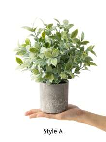 1pc Kunstmatige Vorstwitte Eucalyptus Plantenpot, Echte Touch Nep Plastic Eucalyptus Bladeren En Rozemarijn Bladeren Cluster Pot Groene Plant Nep Pot Met Grijze Papierpulp Pot Kleine Kamerplant Voor Thuis Binnen Plank, Bureau, Thuis Badkamer, Boerderij, Kamer, Tafeldecoratie