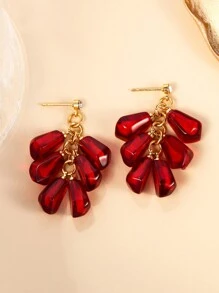 1 对甜美水果石榴多层吊坠耳环新年红石榴小耳钉流苏链耳环适合女性日常派对佩戴 - 金黃色 - 查看 10