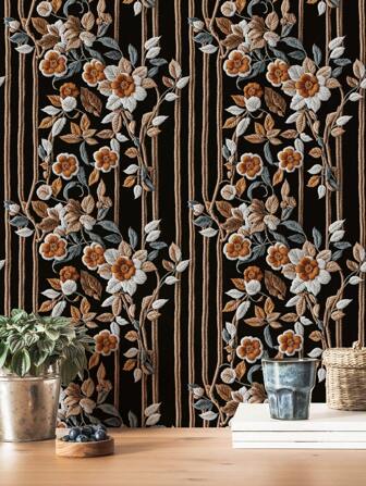 1 卷/45 厘米 * 100 厘米深色背景盛开的白棕色精致针织花枝模仿针织毛绒花朵 3D 复古风格壁纸适用于家庭装饰、厨柜、桌椅、房间背景、家庭装修、DIY 防水防污、易于清洁、自粘和剥离壁纸、墙贴、墙贴、装修贴纸剥离墙板、墙纸、壁纸、春季装饰物品刷新您的家、拉玛装饰贴纸房间装饰墙面装饰