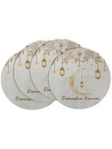 1pc/4pcs Ramadan Spring Decor Moon & Star Round Placemats, Ramadan Lantern & Flower Linen Placemats, Dirt-Resistant, Suitable For Home Dining Room And Restaurants, Tabletop Decor, Home Supplies - Multicolor - View 14