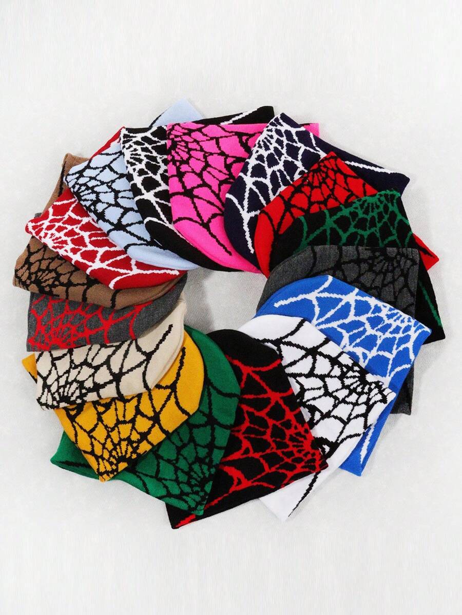 1pc Men's Spider Web Knitted Hat, European & American Y2K Design, Suitable For Halloween, Acrylic Warm Cap For Daily Wear, Autumn/Winter Beanie Fall Outfit - Spider Web Pattern - View 1