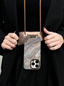 Funda protectora de silicona suave con diseño de pintura de mármol de agujero grande, color de contraste elegante compatible con iPhone 16/iPhone 16 Pro/iPhone 16 Plus/iPhone 16 Pro Max/iPhone 14 Pro Max con correa desmontable, iPhone 15 Pro Max/13/iPhone 15/iPhone 1, color beige, estilo mochila con correa ajustable, Xsmax