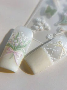 1 Sheet 3D Lily Flower & Butterfly Design Nail Art Stickers Decals Decoration